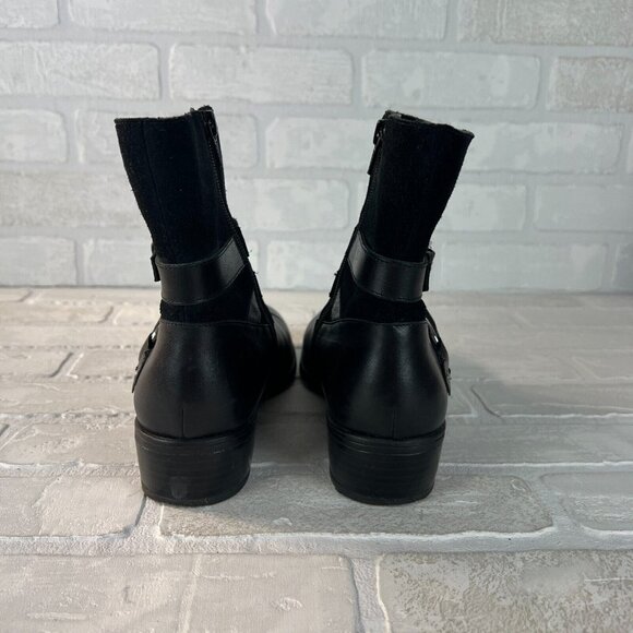 Ralph Lauren Makalia Boots Womens 8 Black Leather Suede Ankle Zip Buckle Riding - Picture 3 of 14